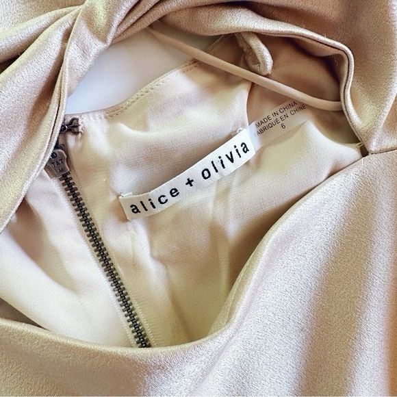 Alice + Olivia Harmony Asymmetrical Midi Dress in Sand - Picture 9 of 10